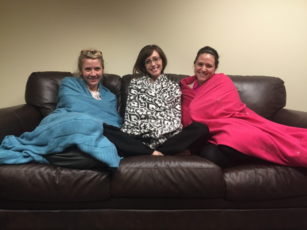 Marie, Erica and Sasha with their blankets
